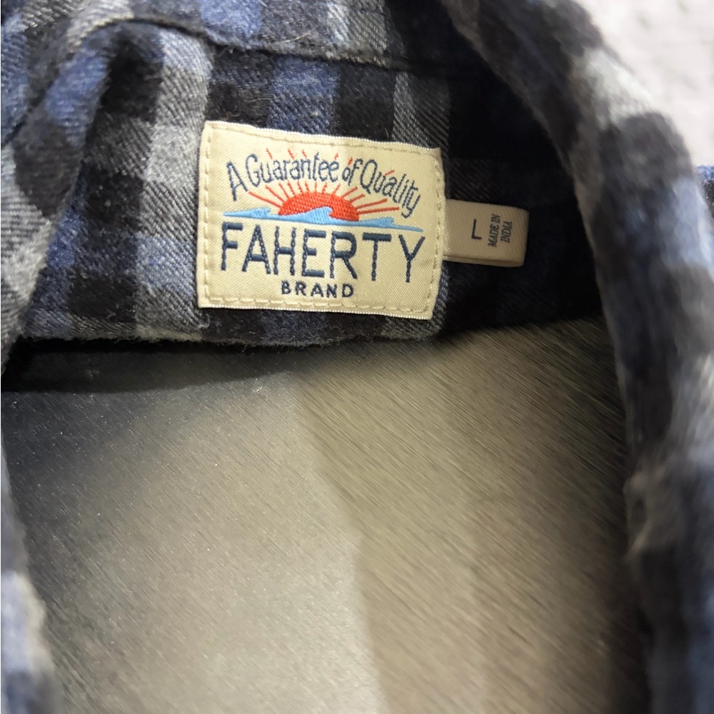 Faherty Stretch Featherweight Flannel Windpoint Plaid Blue Grey Checker Classic - Picture 11 of 11